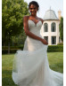 Ivory Pearl Beaded Tulle Keyhole Back Graceful Wedding Dress